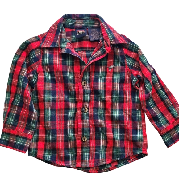 Wrangler Button Down Shirt 24 Months Red and Green Plaid Kids Shirt Western Boy - Picture 1 of 8